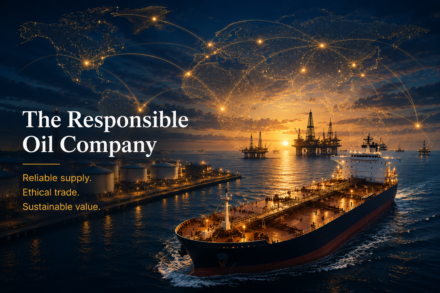 Responsible oil trading illustration with global energy connectivity